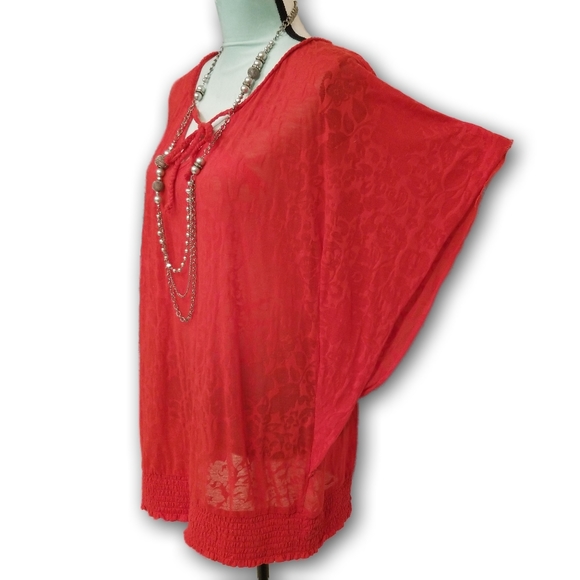 AE Sport Flutter Sleeve Peasant Blouse Red Size 2X - Picture 6 of 16